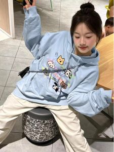 โอเวอร์ไซส์ American High Street อินเทรนด์ เสื้อฮู้ด ผู้หญิง ฤดูใบไม้ผลิ ฤดูใบไม้ร่วง ขนาดเล็กพรีเมี่ยมบาง เสื้อโค้ท ลำลอง สบาย ผ้าฝ้าย เสื้อสเว็ตเชิ้ต