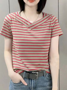 Áo Thun Nữ Mùa Hè 2023 Phong Cách Hàn Quốc Cổ Tròn Tay Ngắn Dáng Rộng Họa Tiết Sọc Thời Trang Đa Năng Thường Ngày
