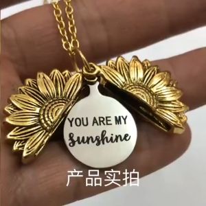 DIY Stainless Sunflower Necklace Name Logo double-layer Engraved Personality Customized Engraved Gift
