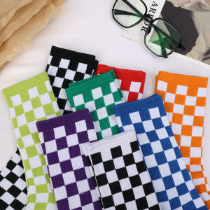 【♡Lovely girls house♡】 ถุงเท้าหมากรุก ลายตารางหมากรุก สไตล์สตรีท ยุโรป และอเมริกา แฟชั่นสำหรับผู้ชาย และผู้หญิง