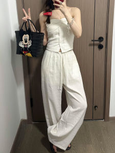 กางเกงขายาวทรงหลวมผ้าฝ้ายลินินสีขาวสำหรับผู้หญิง ฤดูร้อน ทรงหลวม ทรงตรง ทรงกระบอก กางเกงขายาวทรงหลวมสำหรับผู้หญิงไซส์ใหญ่