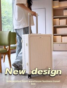 High-End Business Travel Luggage Aluminum Frame Carry-On Suitcase for Men And Women Fashionable Trendy Pure Color PC Material