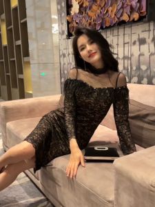 ZYHT Đầm Nước pháp vải ren hợp thời trang Mảnh mai Đầm nữ dự tiệc cưới đẹp 20689