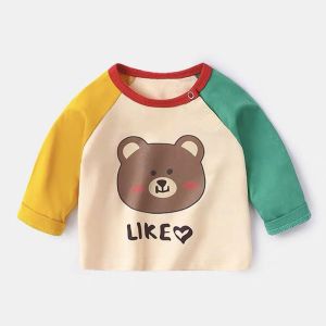 เสื้อยืดคอกลมแขนยาวผ้าฝ้ายระบายอากาศได้ดีสำหรับเด็ก ฤดูใบไม้ผลิ ฤดูใบไม้ร่วง ฤดูหนาว แฟชั่นเด็กชายและเด็กหญิง