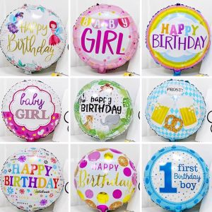 Happy Birthday Print 18 Inch Aluminum Foil Balloons Childs First Year Birthday Party Decoration Cartoon Theme round Balloons