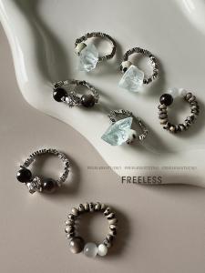 Freeless Crystal Natural Stone Ring for Women Unique Design Cool Sensation Finger Ring Shell Material Geometric Pattern
