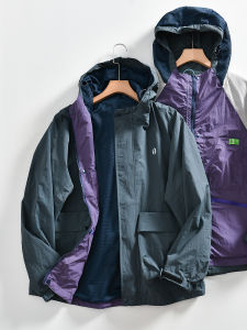 Couples Outdoor Mountain Series Jacket Mens Hooded Color Block Versatile Autumn Spring Season Fashionable Urban Style Zipper Closure Long Sleeve Jacket