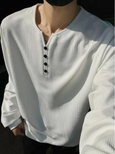 Qijian | Light Gray Waffle Henley Sweater