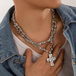 Hip Hop Màu Bạc Ngắn Vòng Cổ Choker Dành Cho Nam Không Đều Hạt CCB Đính Hạt Cổ Phong Cách Punk Họa Tiết Hình Học Trang Sức Nam