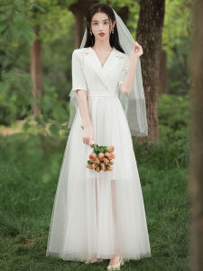 Legal System Plus Size White Wedding Dress Outdoor Trip Shoot Plus Size Ladies Wedding Registration Certificate Slim-Fit Formal Dress 100.00kg Wearable