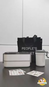 1400 ml 2-tier White Anti Leak Microwave Safe Lunch Box with Cutlery Set+Bag+330ml Soup Cup+ (stickers)