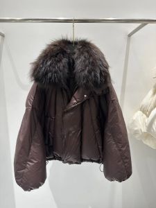 Áo Khoác Phao Ngắn Mùa Đông Nữ Chất Liệu Lông Vũ Trắng Dày Dặn Cổ Lông Chồn Thật Phong Cách Đường Phố