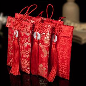 Chinese Style Brocade Red Envelope Lucky Money Pocket Cloth Red Pocket with Chinese Style Used for Wedding Gift Money