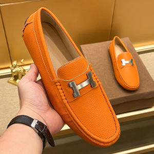 Genuine Leather Mens Slip-On Loafers Durable Rubber Sole round Toe Flat Heel Casual Shoes for Spring Autumn Season