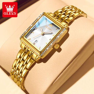 OLEVS ladies watch waterproof calendar luminous elegant diamond retangle dial korean style Stainless steel watch for women