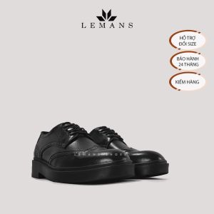 Giày da bò Tây Nam Công Sở Cao Cấp Derby Wingtip LEMANS Black giày derby Bảo Hành 24 Tháng