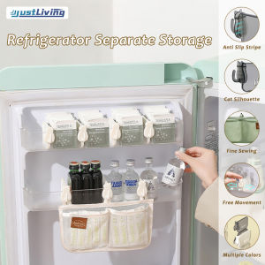 JustLiving 1ชิ้นกระเป๋าตาข่ายที่จัดเก็บในตู้เย็นแขวนจัดประเภทถุงขนมเครื่องปรุงรสอาหารสุทธิถุงกระเป๋าแบ่งช่องคู่ชั้นวางของในครัวมูลติฟังก์ชั่นสองกล่องเก็บของมีช่องแบ่งถุงแบบแขวน 1ชิ้น
