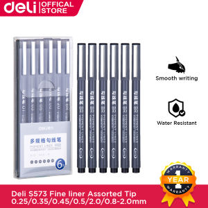 Deli 6Pcs Line Marker Pen Set For Painting Fine Liner Tip: 0.25/0.35/0.45/0.5/2.0/0.8-2.0mm Ink S573