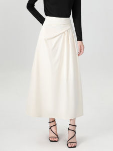 Elegant High Waist Asymmetrical Midi Skirt Womens Early Autumn Fashion Slimming A-Line Skirt Chinoiserie Style Pure Color