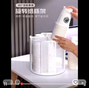 360° Desktop Rotary Grid Paper Cup Holder Storage Rack Disposable Cup and Lid Holder Coffee Latte Cup Storage Rack Dispenser