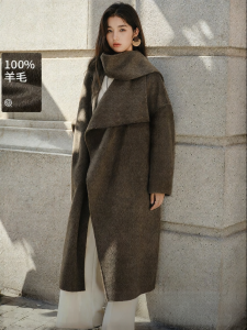 Yigue | Wool Asymmetric Scarf Design Womens Wool Coat