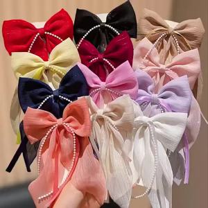 10 Elegant Versatile Simple Casual Randomly Colored Bow Hairpins Suitable for Everyday Hairstyles.