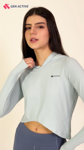 GEN ACTIVE Kaos Crop Top Olahraga Wanita Baju Hoodie Sport Cewek Active Wear Gym Yoga Pilates
