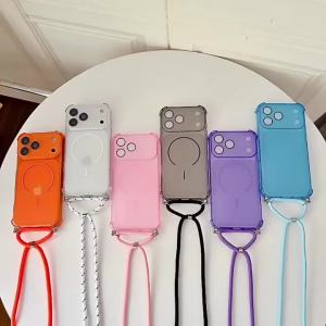 Luxury Lanyard For Magsafe Soft Armor Phone Case For iPhone 18 17 16 Pro Max 14 15 Plus 13 12 Wireless Charge Translucent Cover