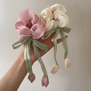 Scrunchie Bunga Tulip Korean Karet Rambut Pita Floral Wanita Aksesoris Rambut Premium Hair Band Tulip Flower Aesthetic Fashion Cepol Hijab