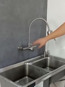 Black/Brushed Kitchen Faucet Wall Mount 2 Function Hot and Cold Water Sink Faucet 360 Degree Rotating Sprayer Faucet