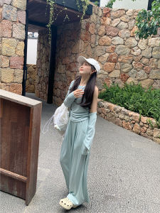 Comfortable Three-Piece Set Womens Wide Leg Pants Suit Summer Long Sleeve Zipper Closure Sunscreen Outfit Small Stature