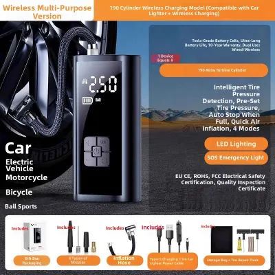 HELLOLEIBOO | Portable High Pressure Electric Bike Tire Pump For Road Use Universal Battery Operated Bicycle Inflator With Pressure Gauge