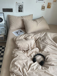 Retro Washed Cotton Bedding Set 4-Piece Duvet Cover Sheet Student Dormitory 3-Piece Bed Skirt Bedding Ensemble Fitted Sheet