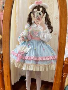 Original Lolita SJK Dress Cute Big Toddler Girl Autumn Style Set Skirt Female Childrens Clothing Short Sleeve Regenerated Cellulose Fiber