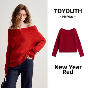 Toyouth | Off Shoulder Soft Mohair Sweater Female Red