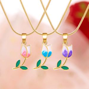Tulip Flower Pendant Necklace For Women Gold Color Metal Neck Chain Clavicle Choker Wedding Party Charm Jewelry