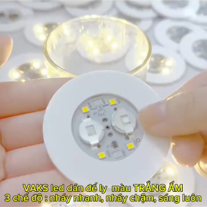Combo 3 Đèn led dán đế ly có pin sẵn màu TRẮNG ẤM có 3 chế độ : nháy nhanh nháy chậm sáng luôn trang trí tiệc..