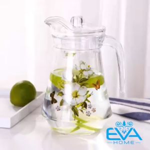 Bình Đựng Nước Thuỷ Tinh 1.3L Miệng Rót Dáng Eo In Hoạ Tiết Có Quai Cầm EH1002-1E  Floral Pattern Glass Jug 1300ML