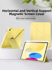 MENGMU | Apple iPad Case with Left-side Pen Slot Shatter-resistant Acrylic Transparent Rose Red Yellow