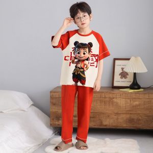 SHAPRA | Cotton Boys Short Sleeve and Long Pants Pajama Set