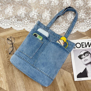 Retro Korean Denim Canvas Embroidered Single Shoulder Bag Large Capacity Student Class Commuting Versatile Handbag