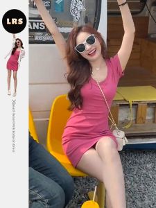 LIRUSHAN | French Style Slimming Pink Pencil Skirt Short Sleeve Dress Summer 2025