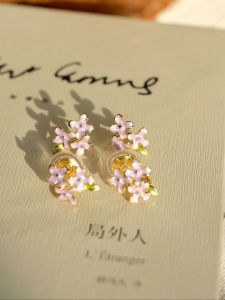 Sweet Soft Light Purple Enamel Drip Glaze Flower Ear Cuff: No Piercing Required Women's Fashion Jewelry