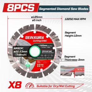 Geinxurn 3/8/15/20 PCS 5“ Great Wall Tooth Diamond Cutting Disc Dry/Wet Cutting Wheel for Stone Concrete Brick 7/8" Arbor