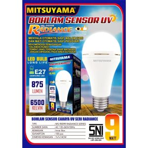 MS-9809R Bohlam Sensor Cahaya UV Mitsuyama LED 9W LAMPU Light Sensor Radiance Cahaya Putih BAGUS ORIGINAL