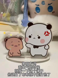 Cute Bear Acrylic Tabletop Decorative Couple Knocking on Wooden Fish Standee Fabric Material Creative Home Decoration
