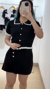 6109 Aubrey Pearl Collar Knit Crop Top Blouse Atasan Wanita