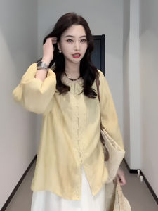 New Chinese Style Lightweight Long Sleeve Shirt Womens Loose Casual Versatile Spring Fashionable Ladies Top Thin Material