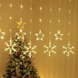 2024 Big Star Light 4M Curtain led light Strip Warm white Fairy Lights Hari Raya Decoration lights for Room decor Star decoration Lampu raya