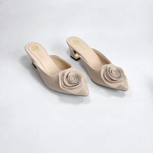 Giày Sục Nữ Hoa Hồng Cao Gót 6cm – Gót Mạ Kim Loại – Hàng Việt Nam Xuất Khẩu